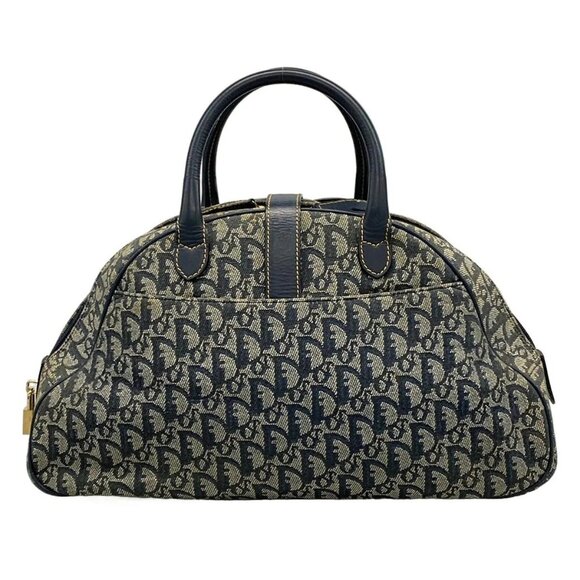 Auth DIOR/ChristianDior Double Saddle Bag - Navy Cream Jacquard Leather Handbag - Picture 3 of 15